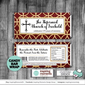 Church Anniversary Candy Bar Wrapper, First Holy Communion, Baptism, Religious Favor, Printable, Personalized Hershey Bar Wrapper, Favor