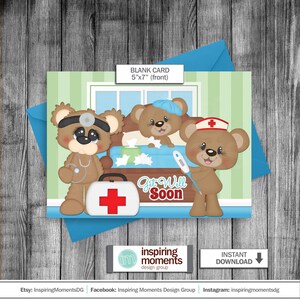 Gute Besserung, besser fühlen, wünschen Ihnen eine baldige Genesung, denken an Sie, krank, Teddybär, Karte, Notiz, Sofort Download druckbare