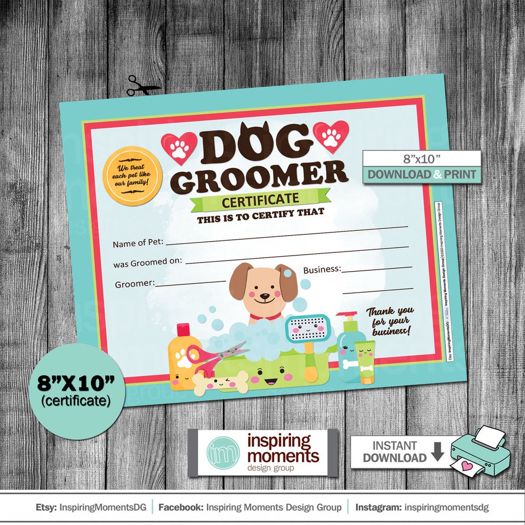 Dog Grooming First Haircut Certificate, Groomer, Pet Shop, Store