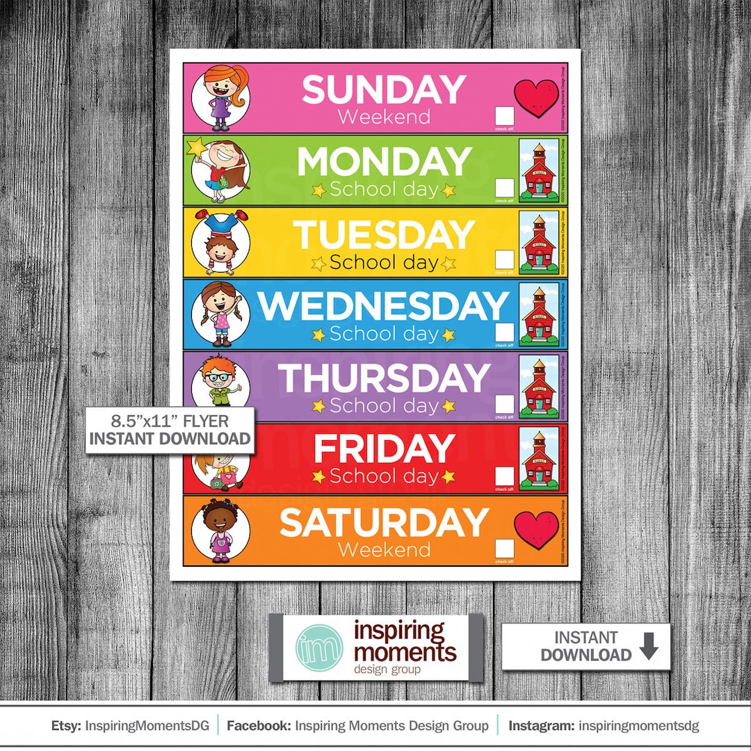 Days of the Week Chart: Kids Learning Printable (digital Download) - Etsy