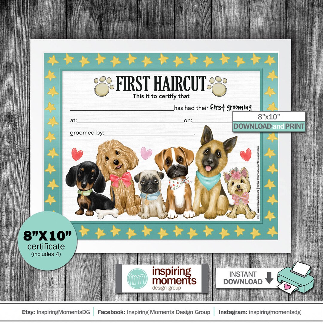 Dog Grooming First Haircut Certificate Groomer Pet Shop Etsy