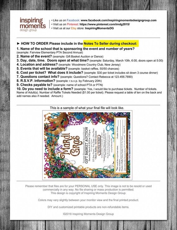 Mardi Gras Flyer Printable Gift Auction Dance Fundraiser Etsy Singapore