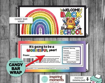 Terug naar school candybar-wikkel: cadeau docent leerling (directe download)