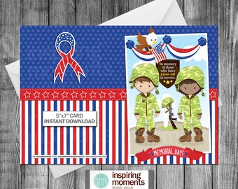 Memorial Day Card | Patriotic | Military | Army | Marines | Navy | Air Force | Greeting Card | Notecard | | Printable | Instant Download