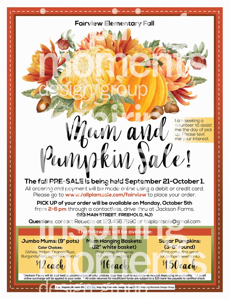 Plant Sale Event Flyer Printable Fall Mums Pumpkins Etsy