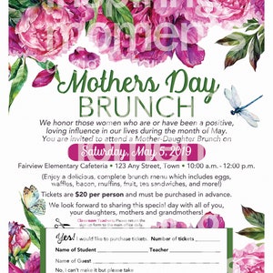 Mothers Day Brunch Event Flyer Printable Mother and Daughter Fundraiser ...