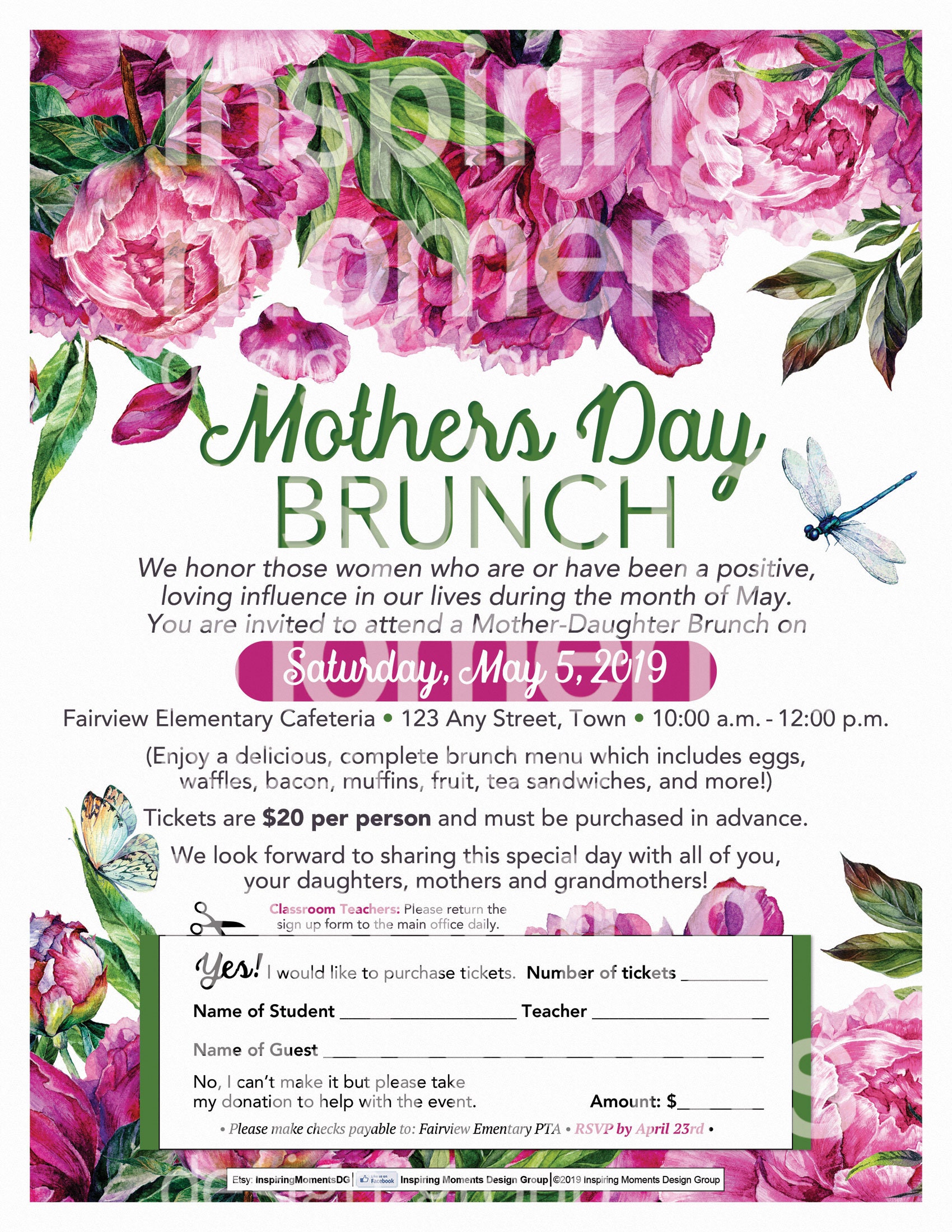 Mothers Day Brunch Event Flyer Printable Mother And Daughter Etsy