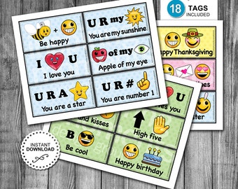 INSTANT DOWNLOAD | Printable Kids Lunch Tags | Kindergarten | Pre-School | Emoji | Lunch Box Fun | Lunch Notes | Perfect For The Non Reader