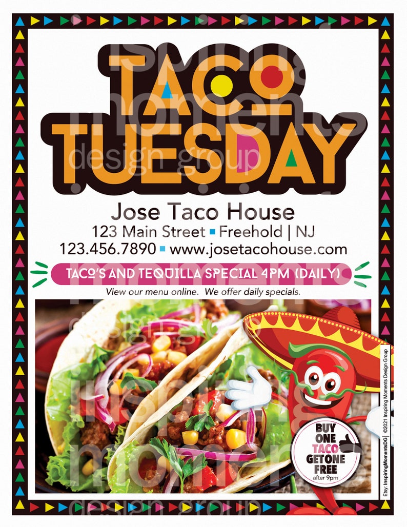 Taco Tuesday Menu Event Flyer Printable Small Business - Etsy