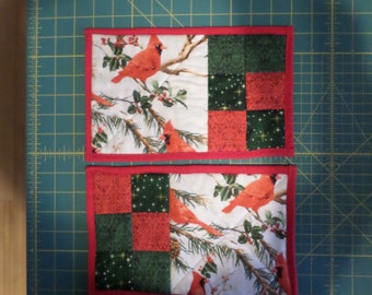 Handmade Christmas Cardinal Quilted Mug Rug, Snack Mat, or Mini Placemat