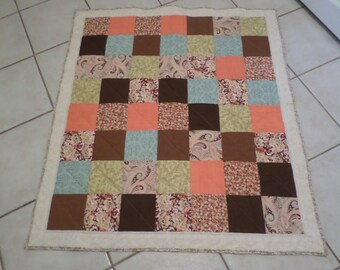 Handmade Patchwork Quilted Lap Quilt in Fall Colors