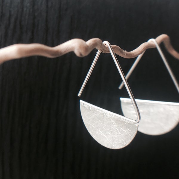 Brushed Sterling Silver Half Moon Earrings