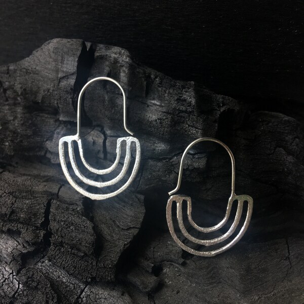 Brushed sterling silver rainbow earrings