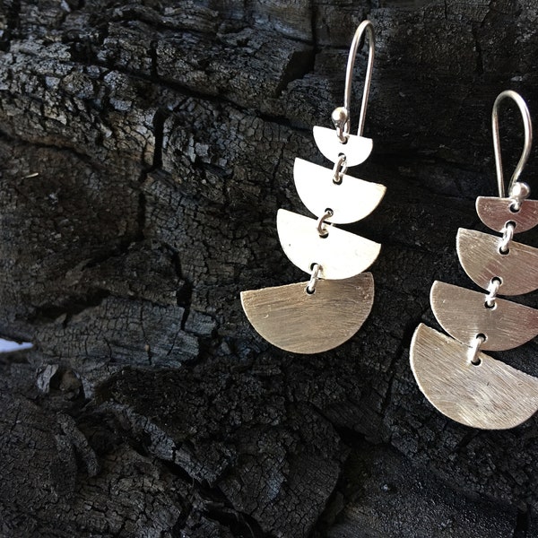 Brushed Silver long drop Earrings