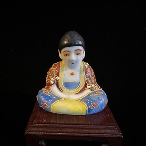 Vintage Japanese Satsuma Porcelain Figurine Meditating Buddha 3&quot;