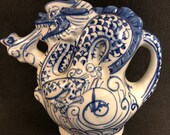 Vintage Chinese Blue and White Dragon Teapot 6.5 quot