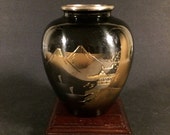 Vintage Japanese Mixed Metal Alloy Small Vase with Landscape