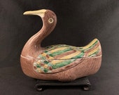 Fine Chinese Porcelain Duck Lidded Bowl or Box 9 quot Long