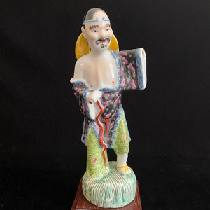 Antique Chinese Famille Rose Porcelain Figurine Immortal with Staff