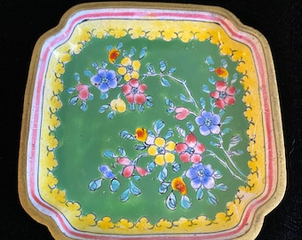 Antieke Chinese Canton Emaille Snuisterij Schotel Met Bloemen Handgeschilderd