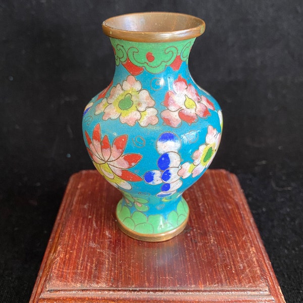 Antique Miniature Chinese Cloisonne Vase with Floral Design