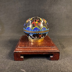 Chinese Cloisonne Round Black Box with Imperial Dragons