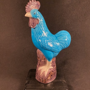 Chinese Blue Porcelain Rooster Figurine 9.5&quot;