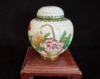 Chinese Cloisonné White Ginger Jar With Flowers