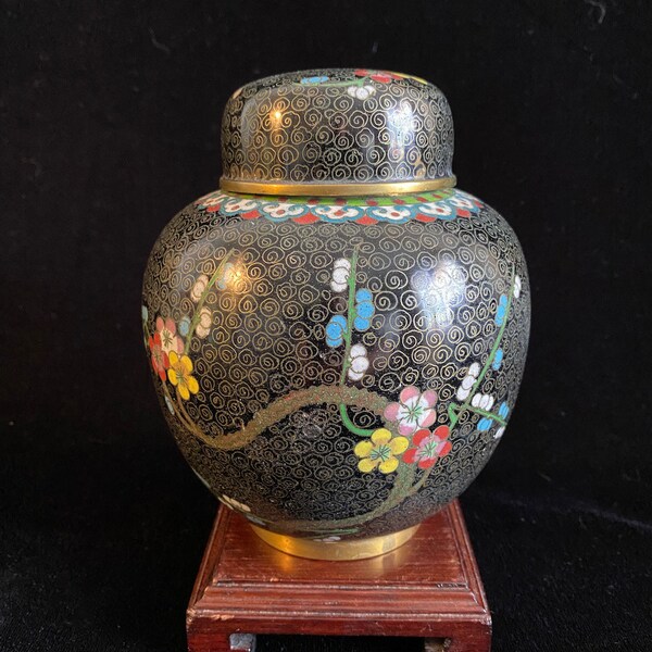 Antique Chinese Cloisonné Ginger Jar With Flowering Plums