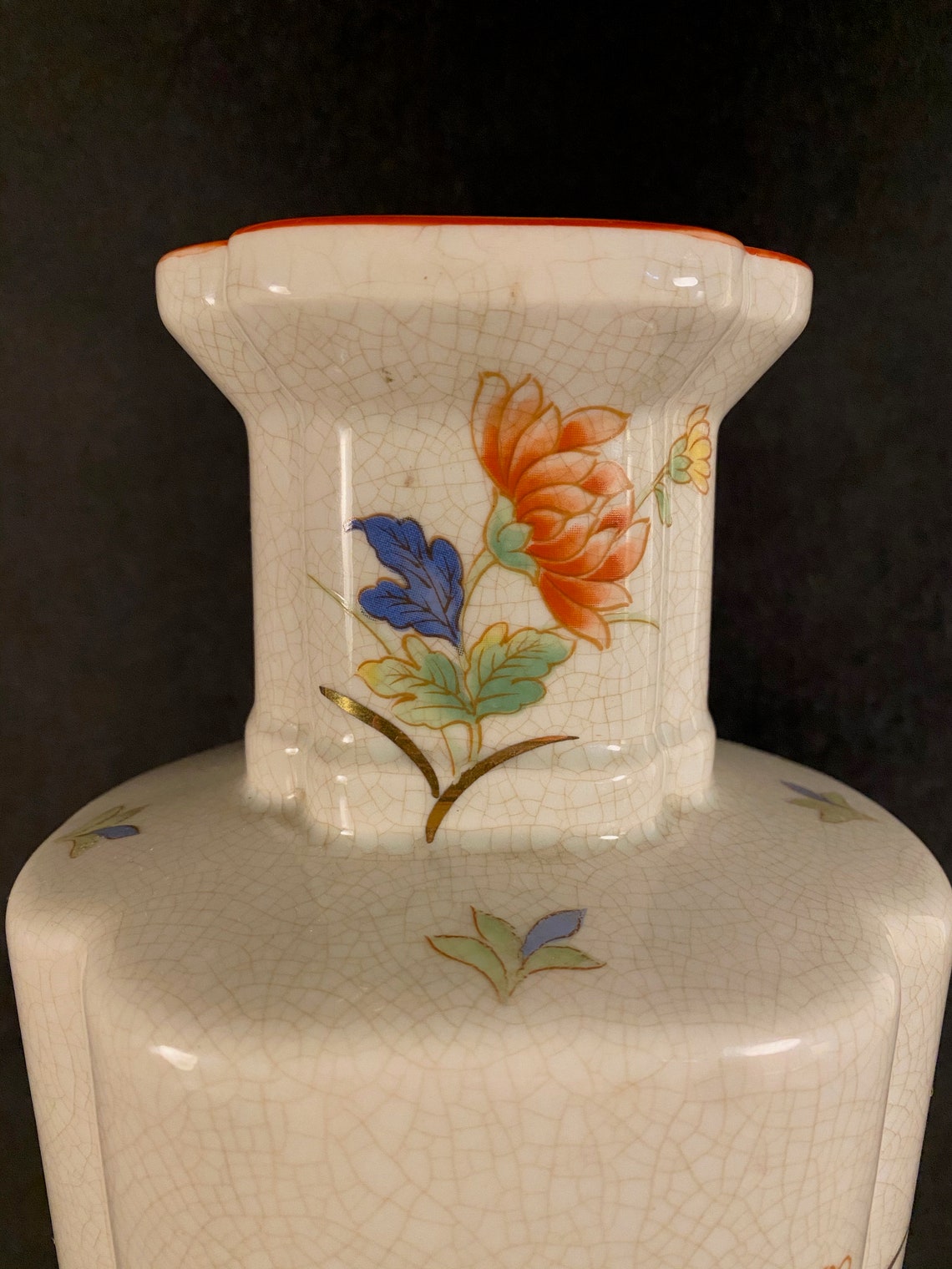Japanese Crackle Glaze Porcelain Vase With Birds and Flowers Etsy