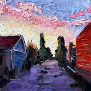 Abstract Street Oil Painting: Palette Knife Impasto Art (8x10)