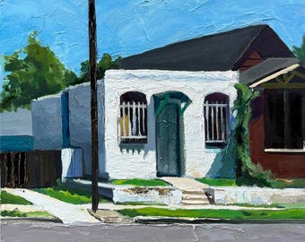 Old Home Ölgemälde: Impasto Palettenmesser Kunst, 12x12