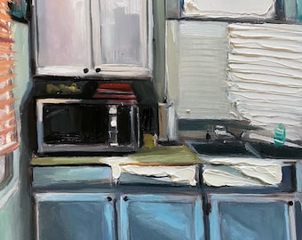Original Oil Painting of Interior made Alla Prima with Impasto Oil Paint Artwork