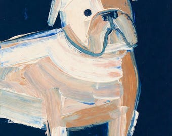 Söt rolig engelsk bulldogg husdjursporträtt konsttryck illustration poster väggkonst