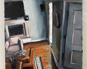 Impasto Oil Painting: Interior Landscape on Wood Panel (8x8 inch)