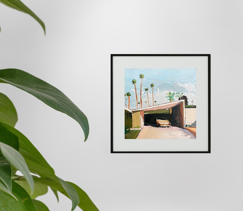 Konsttryck i modernt hus i mitten av århundradet: Palm Springs palettknivsmålning bild 4