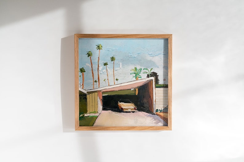 Konsttryck i modernt hus i mitten av århundradet: Palm Springs palettknivsmålning bild 6