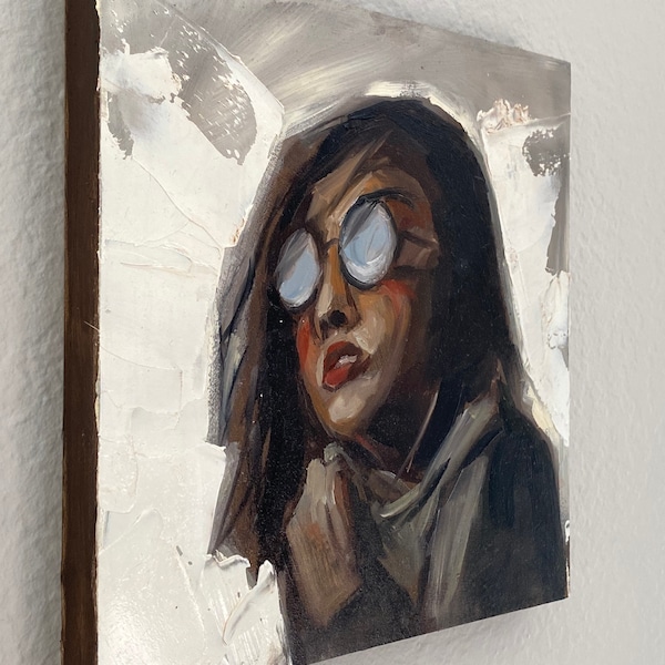 Original Oil Painting Portrait, Woman with Glasses, Painting, Wall art, Handmade