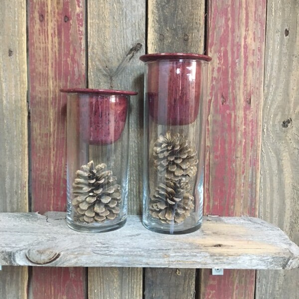 Red Glass Cylinder Candle Holder Etsy