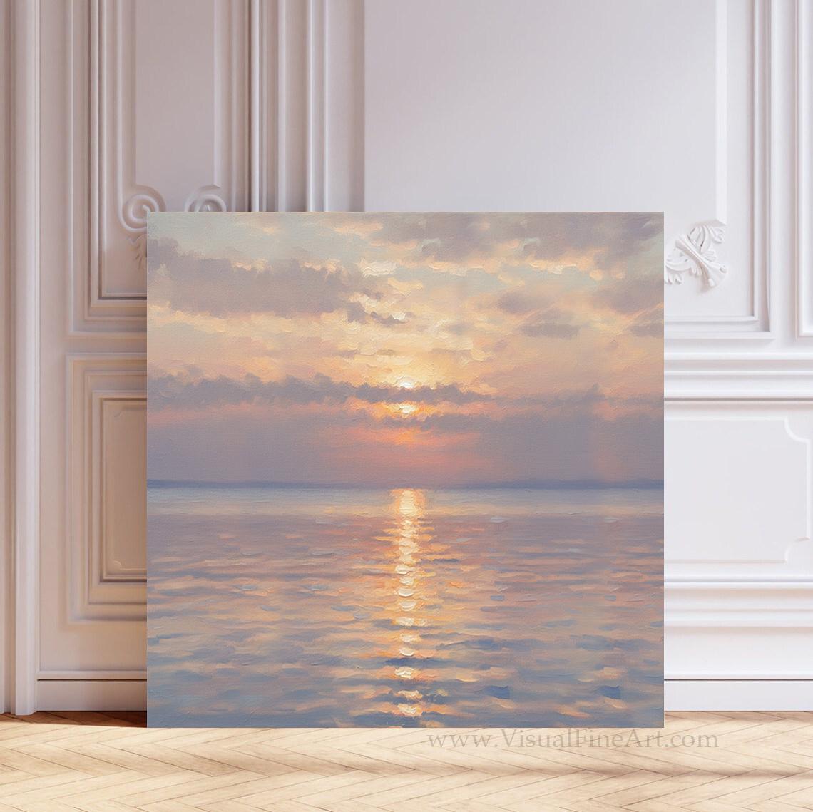 Sunset Seascape Painting Canvas: Pastel Water Wall Art Print - Etsy
