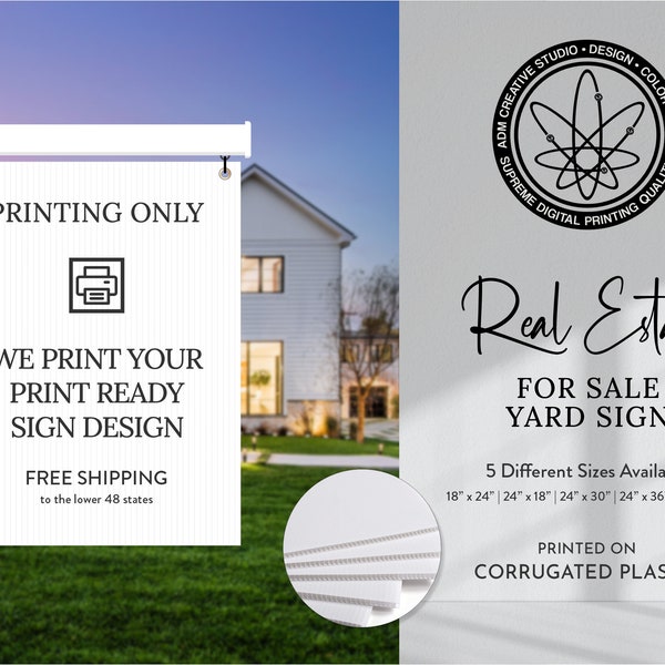 Corrugated Plastic Sign | Real Estate Yard Sign Printing | Front and Back Print | Print Ready Files | Canva Files | FREE Shipping