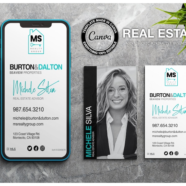 Real Estate Business Card | Printable | Digital | Textable | Canva Template | Download | Branding | Chic | Minimal | Luxury | Modern Design