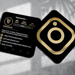 NEW Gold Foil Silk Laminated | Instagram Profile Social Media Business Cards | Mini Square | 2.5&quot; x 2.5&quot; | Free US Continental Shipping
