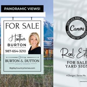 Real Estate For Sale Yard Sign Canva Template | 24&quot; x 18&quot; | Digital Download | 4 Designs | 5 Sign Riders | Chic | Clean Modern Sign Design