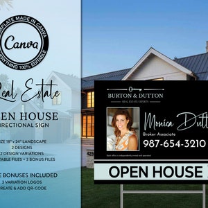 Real Estate Yard Sign | Open House Sign | For Sale Yard Sign | Bonus Logos | QR-Code | Branding | Canva Template | Minimal | Modern | Design