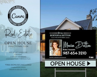 Real Estate Yard Sign Template: Open House, QR-Code, Modern Design (Canva Template)