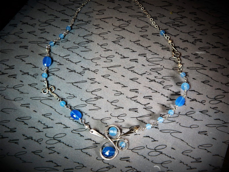 19 inches long artisan forged silver /'cloud/' with wire wrapped chalcedony necklace Cloud and Rain
