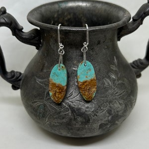 Turquoise from the Elisa Mine in Sonora, Mexico matched oval drops. Southwest at it’s best/Colorado made/hand made/hypoallergenic