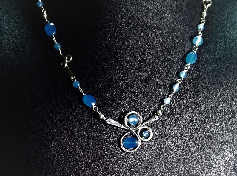 19 inches long artisan forged silver /'cloud/' with wire wrapped chalcedony necklace Cloud and Rain