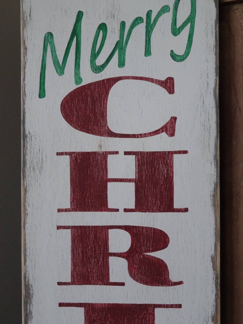 Merry Christmas sign. 10x40 Vertical Christmas sign/ hand | Etsy